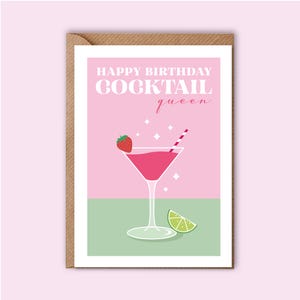 Cocktail Birthday Card / Strawberry Daiquiri / Daq / Alcol / Cocktail Queen / Festeggia / Bevi durante il giorno / Migliore amica / Sorella / Famiglia