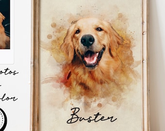 Personalized Watercolor Dog Portrait from Photo, Dog Portrait, Loss of Dog Cat Pet Gift Memorial, Painting from Photo, Pet Portrait Custom
