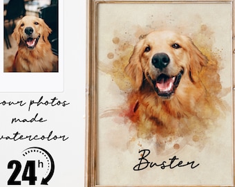Personalized Watercolor Dog Portrait from Photo, Dog Portrait, Loss of Dog Cat Pet Gift Memorial, Painting from Photo, Pet Portrait Custom