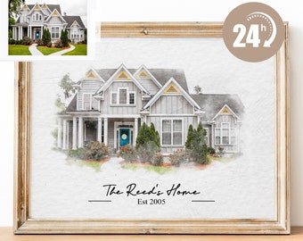 Retrato de casa en acuarela personalizado, pintura de casa en acuarela, regalo de inauguración de casa personalizado, regalo para la primera vivienda, regalo de cierre de agente inmobiliario, retrato de casa