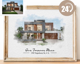 Retrato de casa en acuarela personalizado, pintura de casa en acuarela, regalo de inauguración de casa personalizado, regalo para la primera vivienda, regalo de cierre de agente inmobiliario, retrato de casa