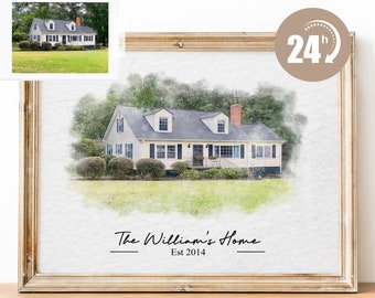 Retrato de casa en acuarela personalizado, pintura de casa en acuarela, regalo de inauguración de casa personalizado, regalo para la primera vivienda, regalo de cierre de agente inmobiliario, retrato de casa