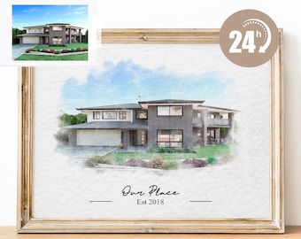 Retrato de casa en acuarela personalizado, pintura de casa en acuarela, regalo de inauguración de casa personalizado, regalo para la primera vivienda, regalo de cierre de agente inmobiliario, retrato de casa