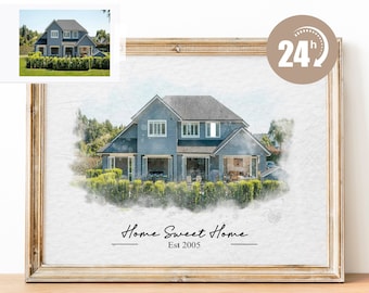 Retrato de casa en acuarela personalizado, pintura de casa en acuarela, regalo de inauguración de casa personalizado, regalo para la primera vivienda, regalo de cierre de agente inmobiliario, retrato de casa