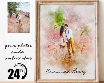 Personalized First Date Art | Custom Watercolor Print | Hand-Illustrated Couple Portrait | Anniversary Gift | Valentines Gift Idea