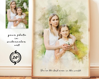 Custom Watercolor Portrait From Photo, Personalized Family Art, Hand-Painted Gift, Mom and Daughter Portrait, Mother’s Day Gift