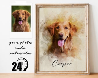 Personalized Watercolor Dog Portrait from Photo, Dog Portrait, Loss of Dog Cat Pet Gift Memorial, Painting from Photo, Pet Portrait Custom