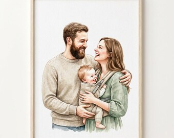 Custom Family Portrait From Photo, Watercolor Illustration, Personalized Anniversary Gift