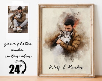 Personalized Watercolor Dog Portrait from Photo, Dog Portrait, Loss of Dog Cat Pet Gift Memorial, Painting from Photo, Pet Portrait Custom