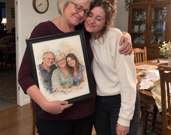 Gift for Mom from Daughter, Custom Family Portrait, Add Deceased Loved One to Photo, Mothers Day Gift for Mum, Personalized Christmas Gift