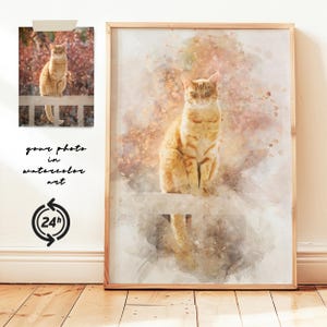 Custom Watercolor Cat Portrait, Pet Memorial Artwork, Hand-Painted Pet Drawing from Photo, Cat Wall Art Printable, Pet Loss Gift Idea