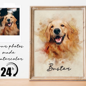 Personalized Watercolor Dog Portrait from Photo, Dog Portrait, Loss of Dog Cat Pet Gift Memorial, Painting from Photo, Pet Portrait Custom