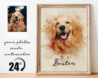 Personalized Watercolor Dog Portrait from Photo, Dog Portrait, Loss of Dog Cat Pet Gift Memorial, Painting from Photo, Pet Portrait Custom
