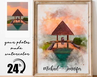 Watercolor Couple Portrait | Custom Date Night Art | Hand-Drawn Venue Illustration | Custom Gift for Him or Her | Valentines Gift