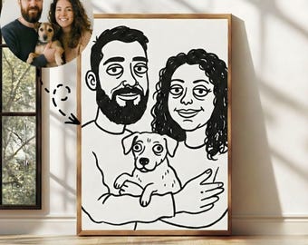 Custom Bad Portrait Funny Line Art Illustration, Personalized Hand Drawn Family or Couple Artwork, Unique Humor Gift for Her