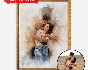 Hand-Painted Couple Portrait | Custom Valentines Gift | Watercolor Art | Personalized Gift for Him | Custom Watercolor Portrait from Photo