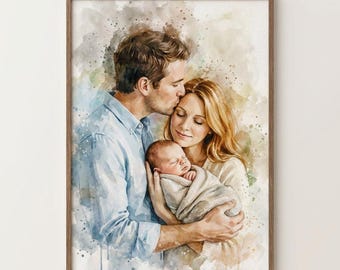 Custom Watercolor Mother's Day Portrait, Personalized Mom Gift From Photo, Family Illustration Art, Meaningful Grandma Gift
