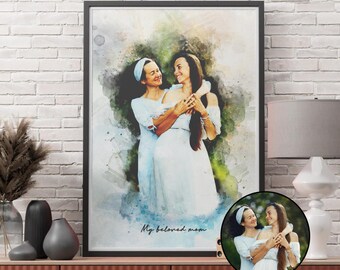 Personalized Watercolor Family Portrait, Custom Mother’s Day Gift from Photo, Mom & Me Art Print, Hand Drawn Keepsake