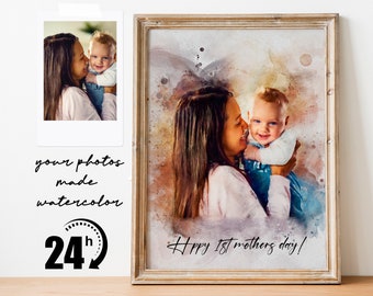 Custom Digital Mothers Day Watercolour and Sketch Painting, Graphic Edit, Personalised Gift , Portrait from photo, Anniversary Gift