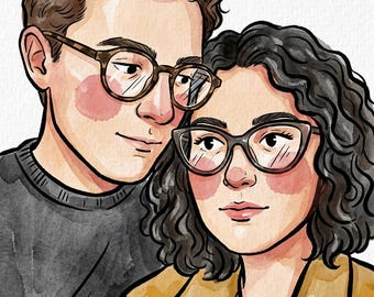 Custom Watercolor Art Couple Portrait, Personalized Illustration from Photo, Cartoon Couple Drawing from Photo, Valentines Gift