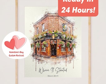 Our First Date Venue Portrait | | Custom Watercolor Couple Drawing | Hand-Drawn Venue Illustration | Anniversary Keepsake | Valentines Gift