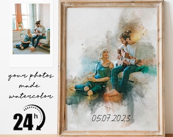 Watercolor Date Portrait | Custom Family Hand-Drawn Portrait | Couple Gift | Unique Romantic Keepsake | Wedding Art Print | Valentines Gift