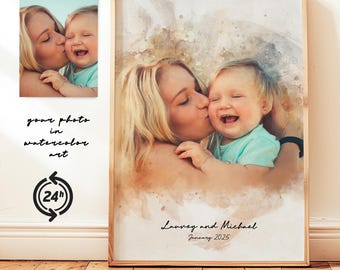 Hand Drawn Watercolor Portrait, Custom Family Illustration from Photo, Mom Gift Idea, Personalized Mother’s Day Artwork
