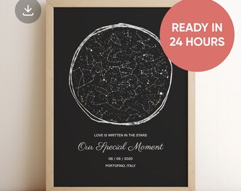 Digital Custom Star Map, Romantic Gift for Her For Him, Boyfriend, Personalised Sky Chart, Night Sky Print, Anniversary Valentine's Day Gift