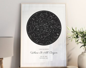 Custom Star Map by Date, 1st Anniversary Gift, Constellation Night Sky Print, Wedding Gift, Personalised Sky Chart, The Night We Met