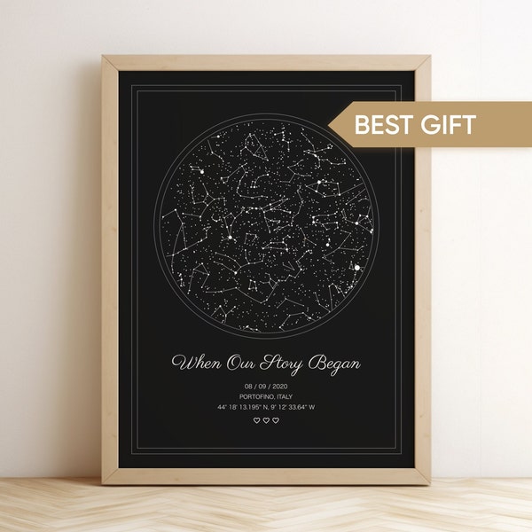 Custom Star Map by Date, Personalised Night Sky Print, Anniversary Gift, Where it all began, Printable Star Chart Poster, Constellation