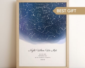 Custom Star Map, Digital Sky Chart Poster, Where We Met, Anniversary, Personalized Wedding Gift, Constellation Print, Celestial Map by Date