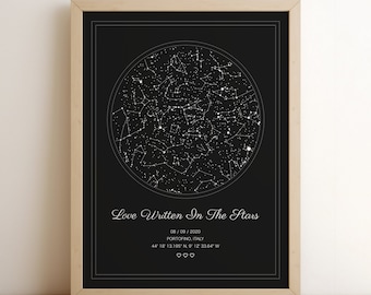 Custom Printable Star Map, Sky Chart, Personalised Wedding Print, Engagement, Night We Met, Anniversary Keepsake Gift, Cellestial Starmap