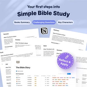 Bible Study Notion Template | Faith Journal, Prayer Tracker (Digital Download) + Reflection Questions Included