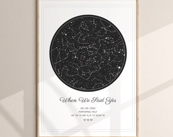 Custom Star Map, Printable Poster, Wedding Gift for her for Him, Engagement, Personalised Night Sky Print, When We Met Map, Constellation