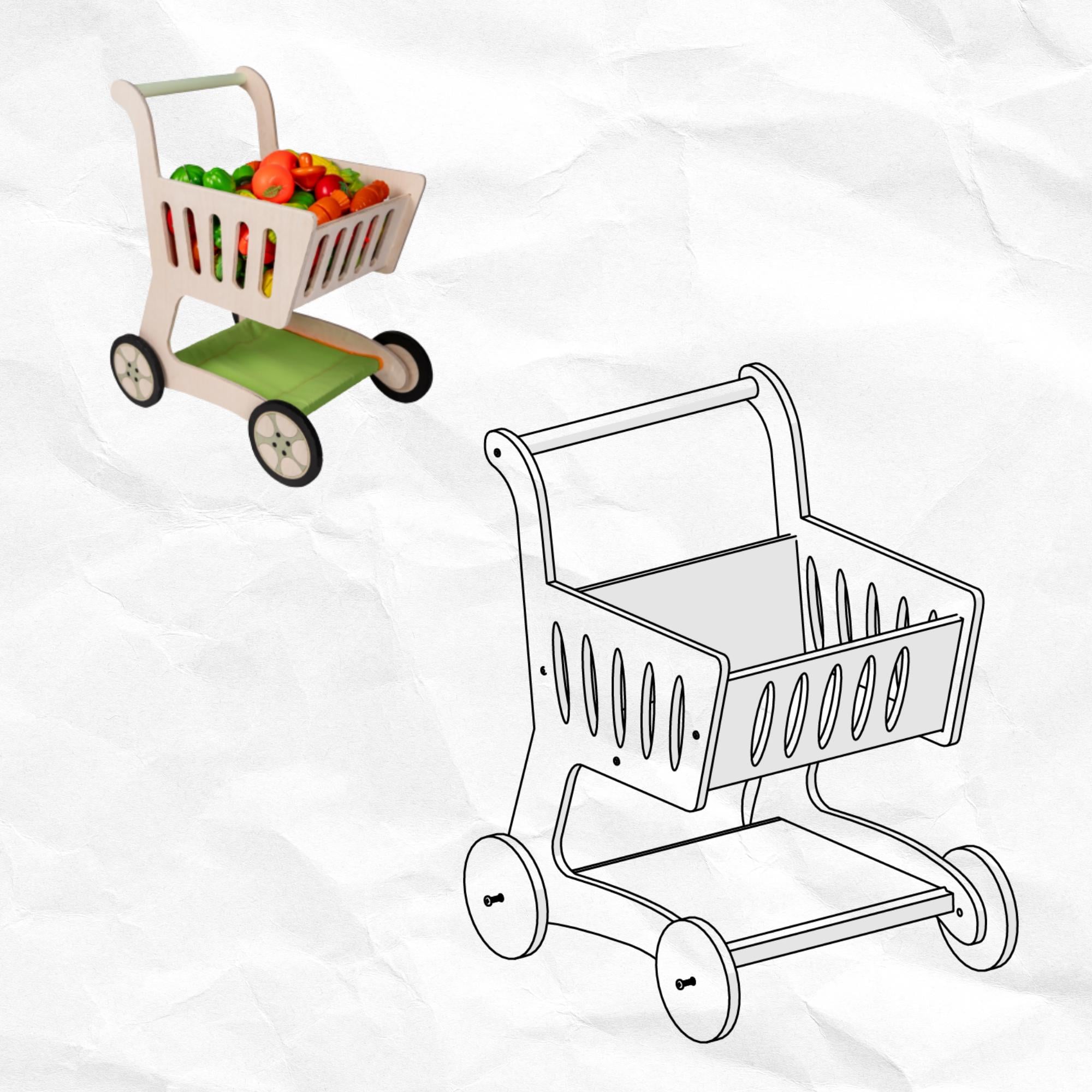 Trolleys Dxf File Charming Wooden Market Trolley for Kids - Digital Cut File DXF, DWG CNC ...