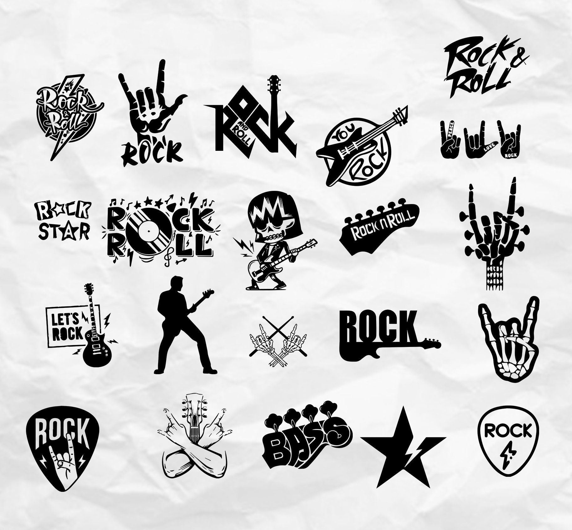 21 Bundle, Rock and Roll Svg Bundle Clipart Rock'n Roll, Guitar Svg Png ...