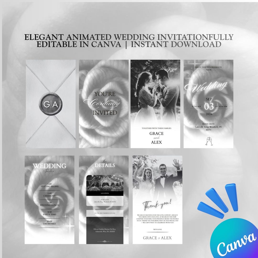 Animated Einvite Animated Wedding Invitation, Elegant White Rose Digital Wedding Video ...