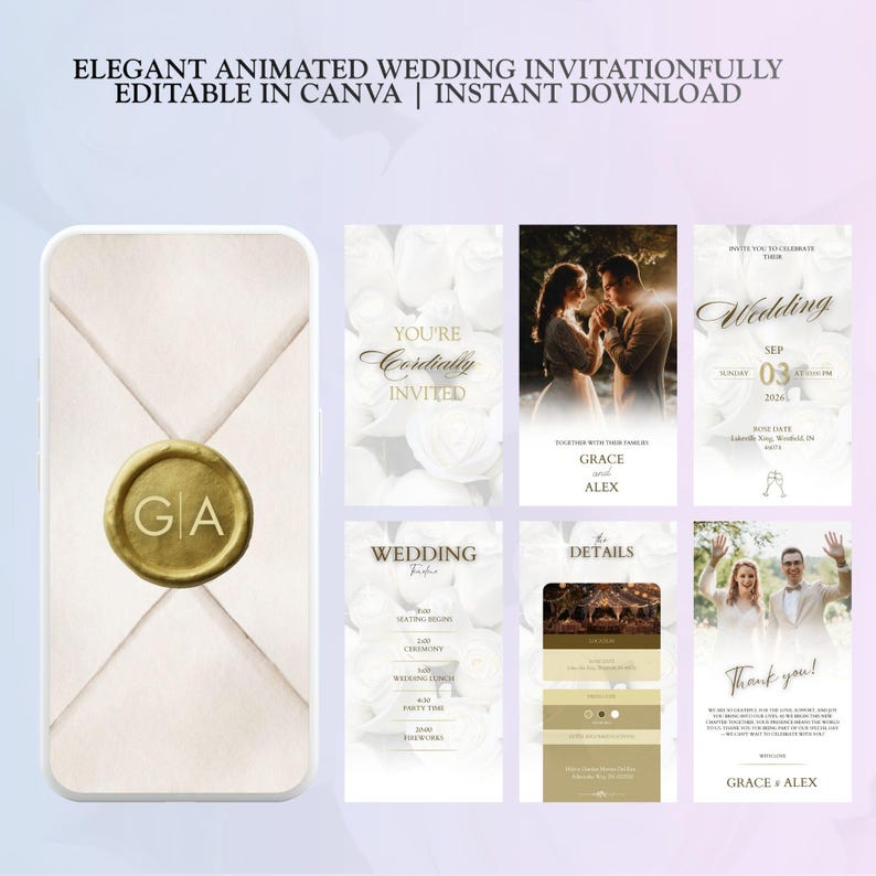 Animated Einvite Animated Wedding Invitation, Elegant White Rose Digital Wedding Video ...