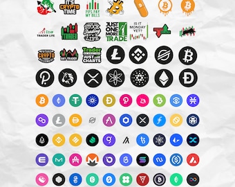 Cryptocurrency svg, Bitcoin Ethereum Cardano Litecoin Dogecoin Crypto Elastic Tether Waves svg Pack 77 Designs, digital currency