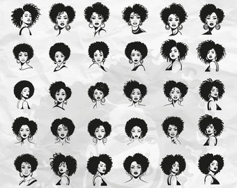 30 Afro Woman Svg, Afro Girl Svg, Afro Queen Svg, Afro Svg Cut File, Black Queen Svg, Afro Hair Svg, Instant Download