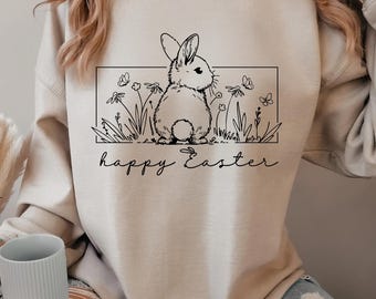 Happy Easter SVG, Easter SVG, Floral Bunny SVG, Spring Svg, Flowers Svg, Easter Shirt Svg, Files For Cricut, Sublimation Designs Downloads
