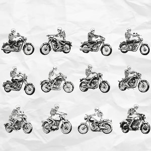 Biker Skelett SVG | Schädel Reiter SVG | Motorrad Motorrad Fahrrad Chopper Hog Road | Plotterdatei Clip Art Vektor Digital geschnitten