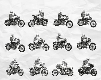 Biker Skeleton SVG | Skull Rider SVG | Motorcycle Motorbike Bike Chopper Hog Ride Road | Cutting File Clip Art Vector Digital