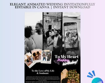 Custom Couples Photo Card Print, CANVA Template,Anniversary Keepsake, Romantic One-Year Gift for Him or Her