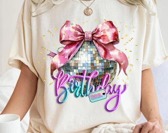 Trendy verjaardag meisje coquette discobal PNG clipart-afbeelding, girly roze strik illustraties, Soft Girl Social Club esthetische sublimatie ontwerp