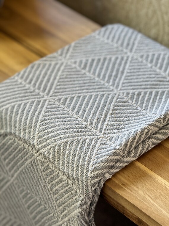 Luxury Soft Cotton Geometric Abstract Pale Dove Grey White Large Sofa Throw Bed Blanket Cosy Fringed Woven Etsy Canada