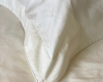 Luxe crème pâle ivoire 100 % coton 550 fils au pouce carré - Design art déco en satinette éventail - housses de couette, taies d'oreiller, draps-housses/plats extra-profonds