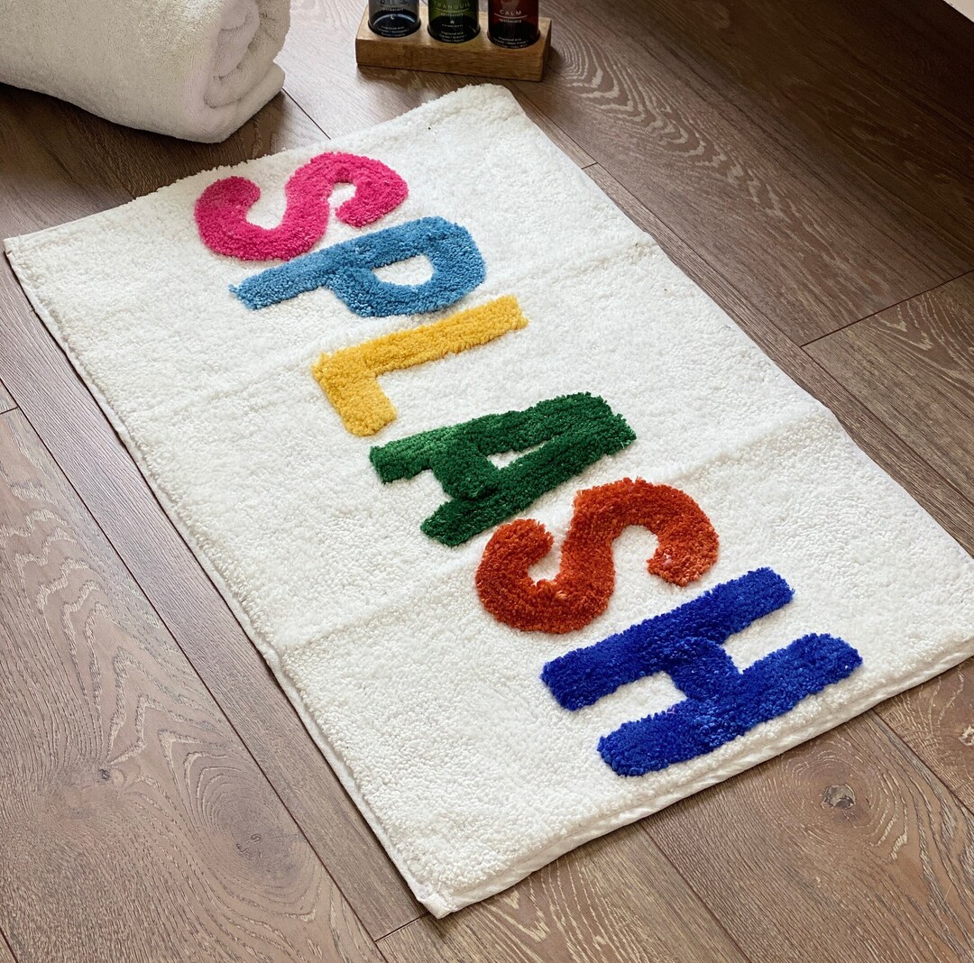 SPLASH Large Luxury Bath Mat Rainbow Tufted Letters Super Soft Etsy