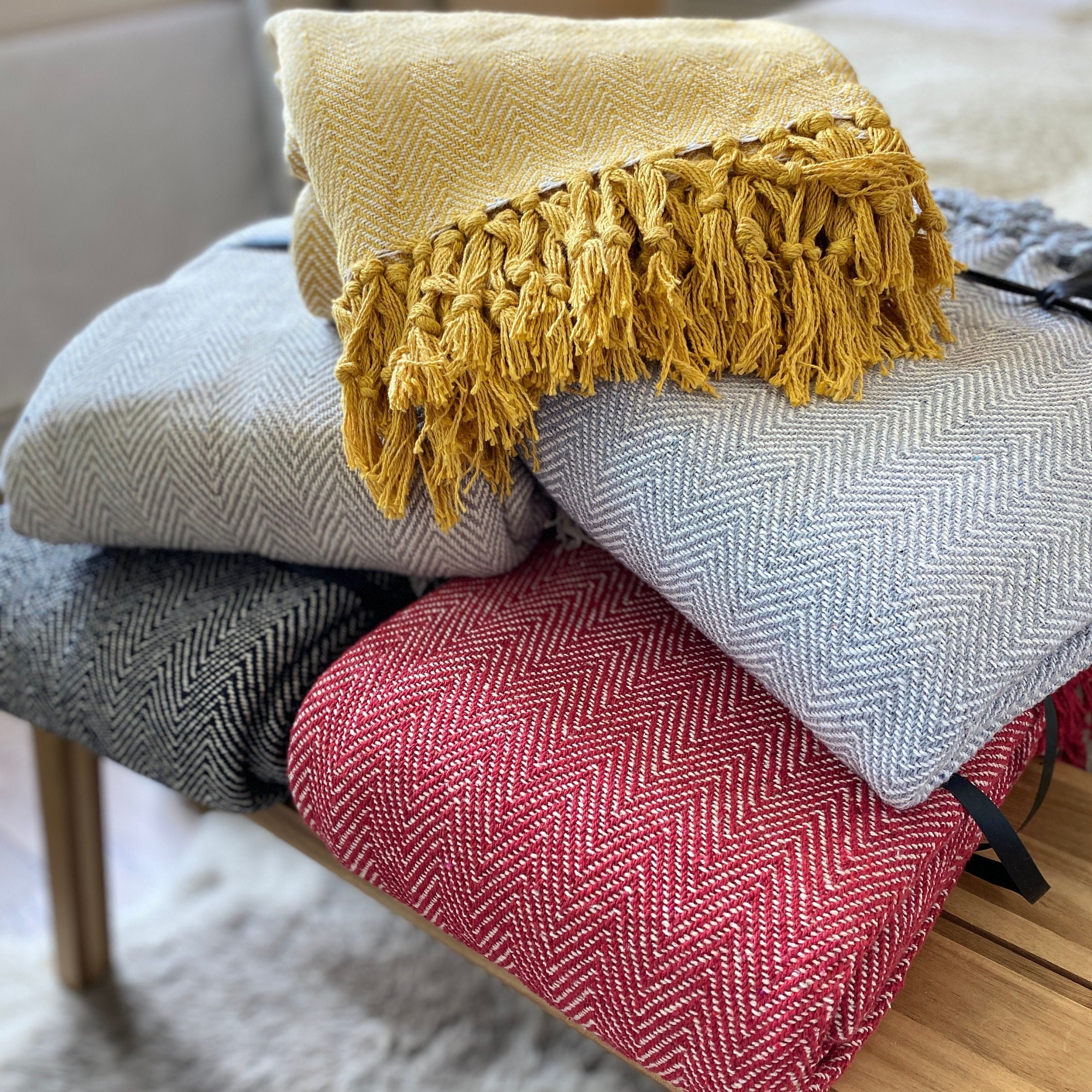 Grey and mustard blanket hotsell