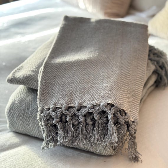 Luxury Woven 100 Cotton Pale Dove Grey White Tweed Herringbone Sofa bed Blanket Throw Extra Large Soft Machine Washable Fringed Etsy